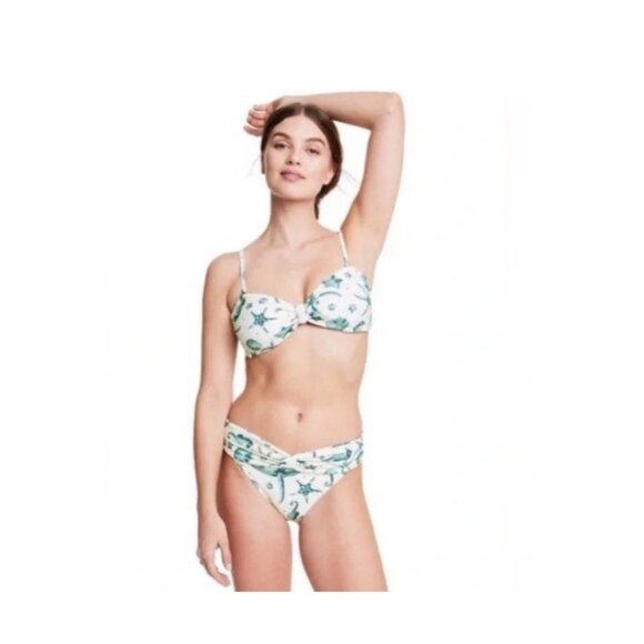 AGUA BENDITA Target Women’s Large Top/ 1x Bottoms Bandeau Bikini Ocean Print - Picture 1 of 5